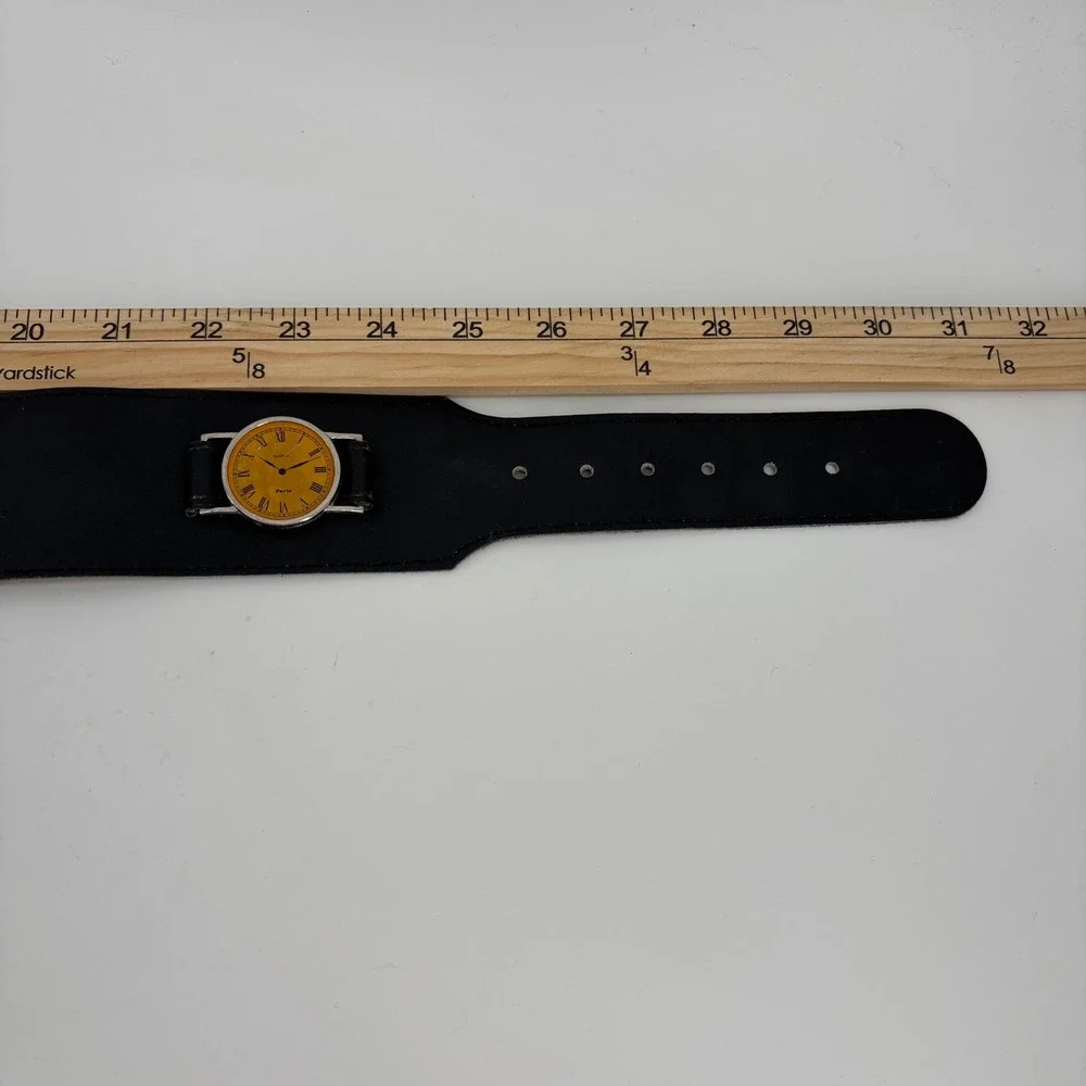 Cheval Watch Face Waist Belt Womens Small Black Leather Vintage Roman Numeral